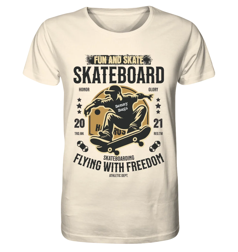 Skater mit Wunschname • Skateboard • Unisex Premium T-Shirt XS-5XL aus Bio-Baumwolle für Damen & Herren • Exklusivdesign • personalisiert