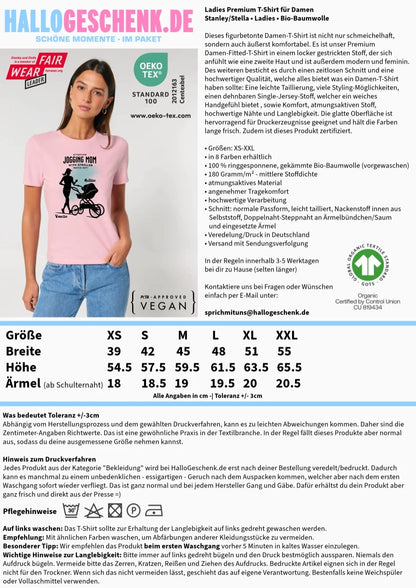 Jogging Mom mit Kinderwagen • Mama + Text • Wunschnamen • Ladies Premium T-Shirt XS-2XL aus Bio-Baumwolle für Damen • Exklusivdesign • personalisiert