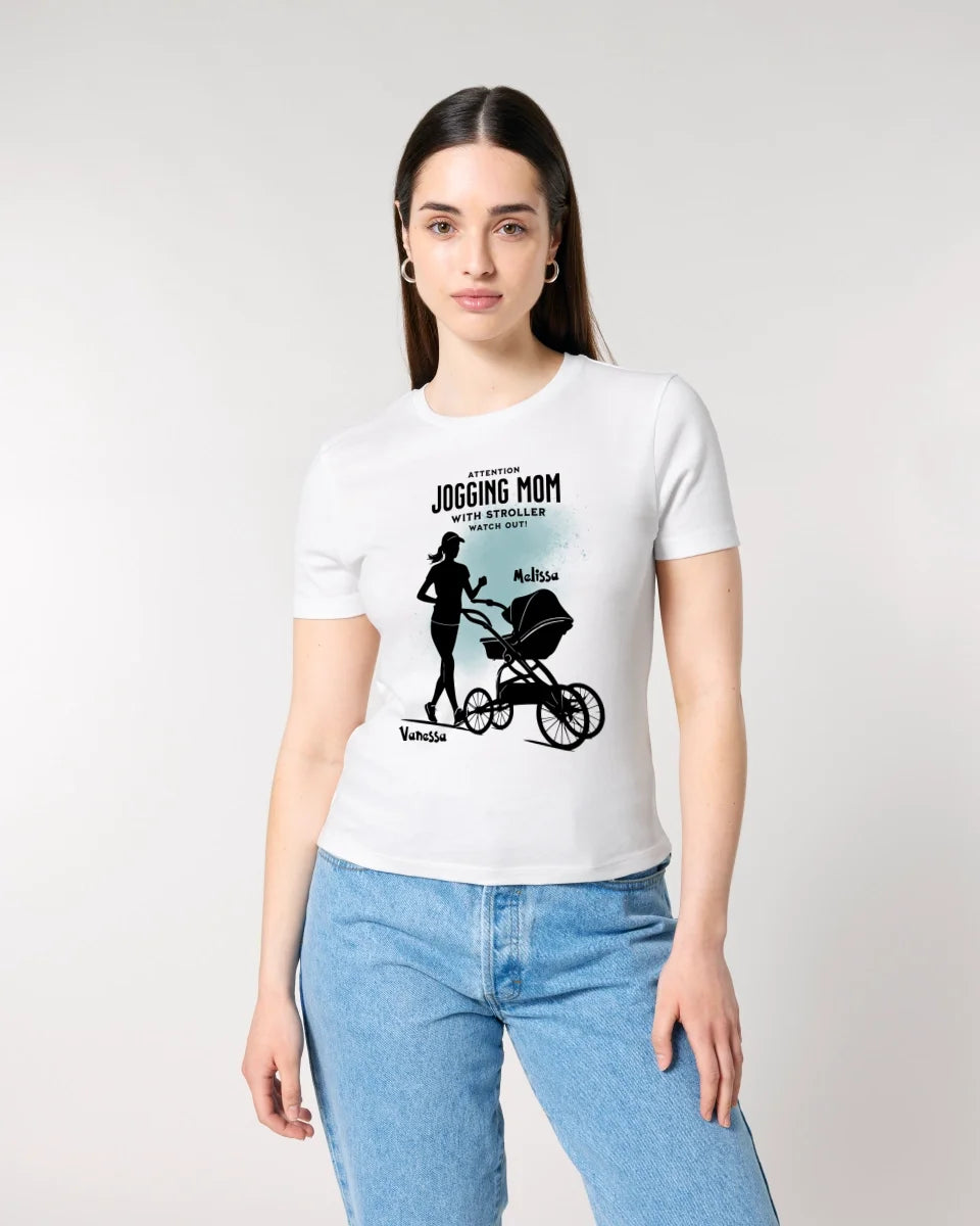 Jogging Mom with Stroller • Mom + Text • Desired Name • Ladies Premium T-Shirt XS-2XL made of organic cotton for women • Exclusive design • personalized