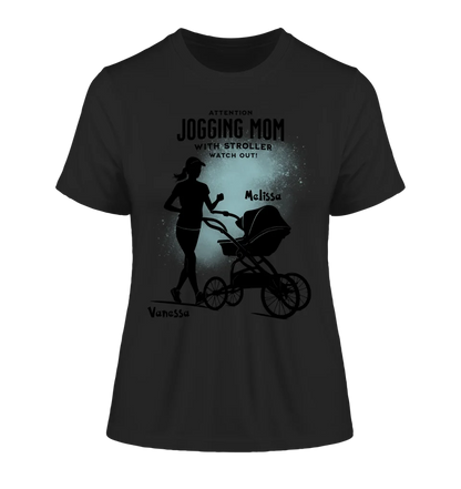 Jogging Mom with Stroller • Mom + Text • Desired Name • Ladies Premium T-Shirt XS-2XL made of organic cotton for women • Exclusive design • personalized