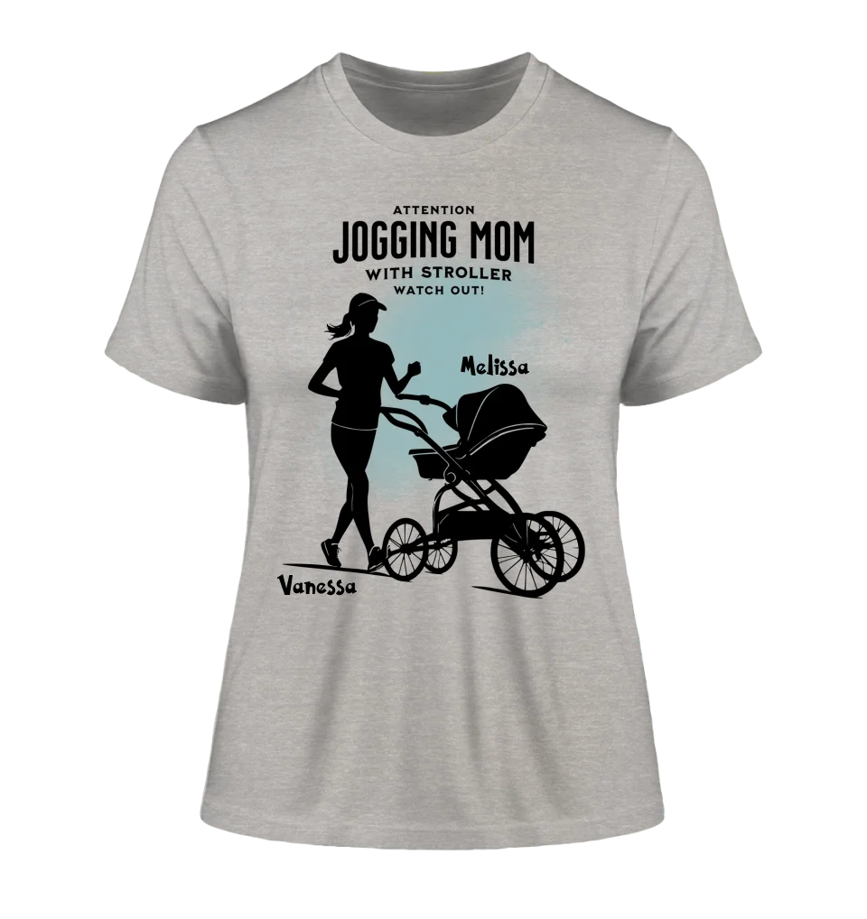 Jogging Mom with Stroller • Mom + Text • Desired Name • Ladies Premium T-Shirt XS-2XL made of organic cotton for women • Exclusive design • personalized