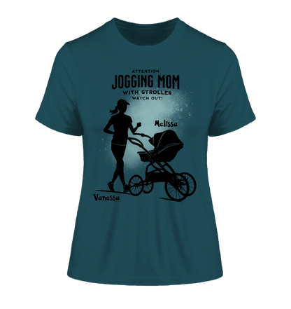 Jogging Mom with Stroller • Mom + Text • Desired Name • Ladies Premium T-Shirt XS-2XL made of organic cotton for women • Exclusive design • personalized