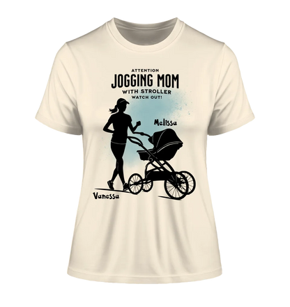 Jogging Mom with Stroller • Mom + Text • Desired Name • Ladies Premium T-Shirt XS-2XL made of organic cotton for women • Exclusive design • personalized