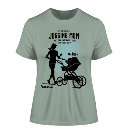 Jogging Mom with Stroller • Mom + Text • Desired Name • Ladies Premium T-Shirt XS-2XL made of organic cotton for women • Exclusive design • personalized