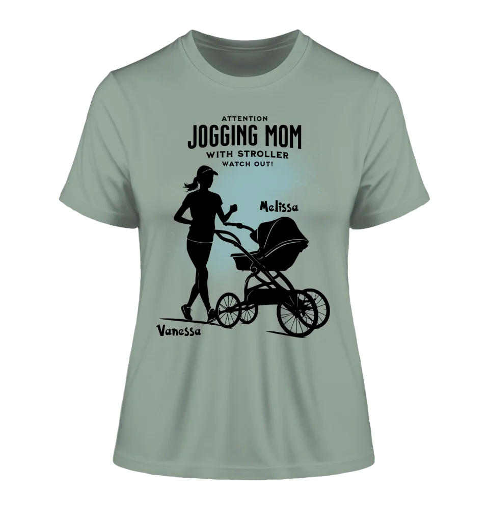 Jogging Mom with Stroller • Mom + Text • Desired Name • Ladies Premium T-Shirt XS-2XL made of organic cotton for women • Exclusive design • personalized