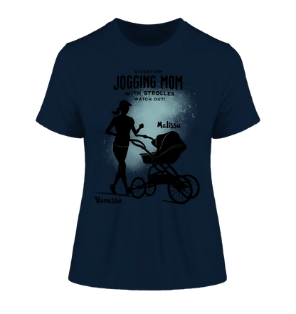 Jogging Mom with Stroller • Mom + Text • Desired Name • Ladies Premium T-Shirt XS-2XL made of organic cotton for women • Exclusive design • personalized