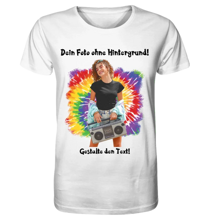 Dein FOTO mit Hintergrundentferner + Text + Hintergrund optional • Unisex Premium T-Shirt XS-5XL aus Bio-Baumwolle für Damen & Herren • Exklusivdesign • personalisiert • KI-MAGIC-CUT