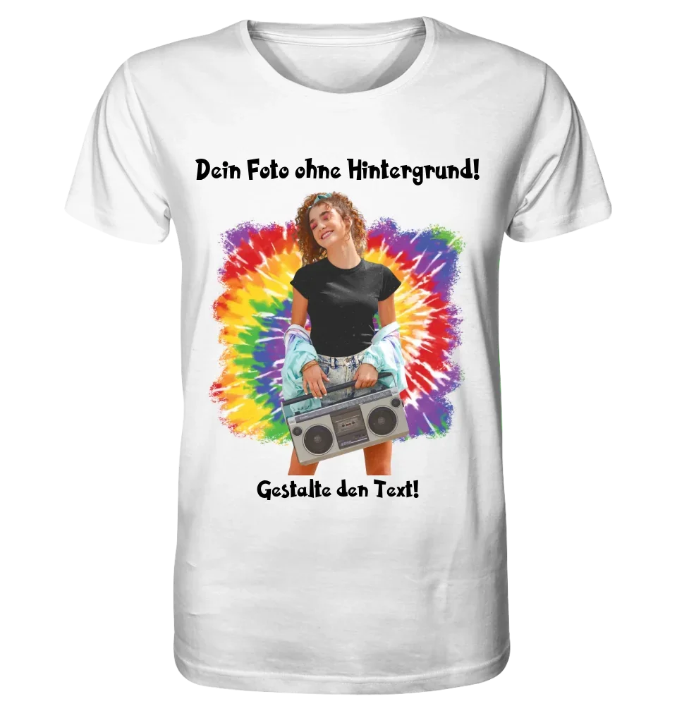 Dein FOTO mit Hintergrundentferner + Text + Hintergrund optional • Unisex Premium T-Shirt XS-5XL aus Bio-Baumwolle für Damen & Herren • Exklusivdesign • personalisiert • KI-MAGIC-CUT