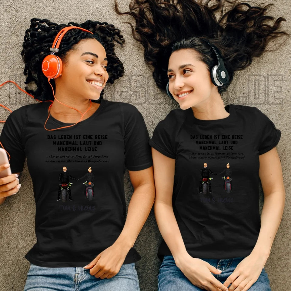 2in1: Motorrad Couple personalisierbar - Ladies Premium T-Shirt XS-2XL aus Bio-Baumwolle für Damen