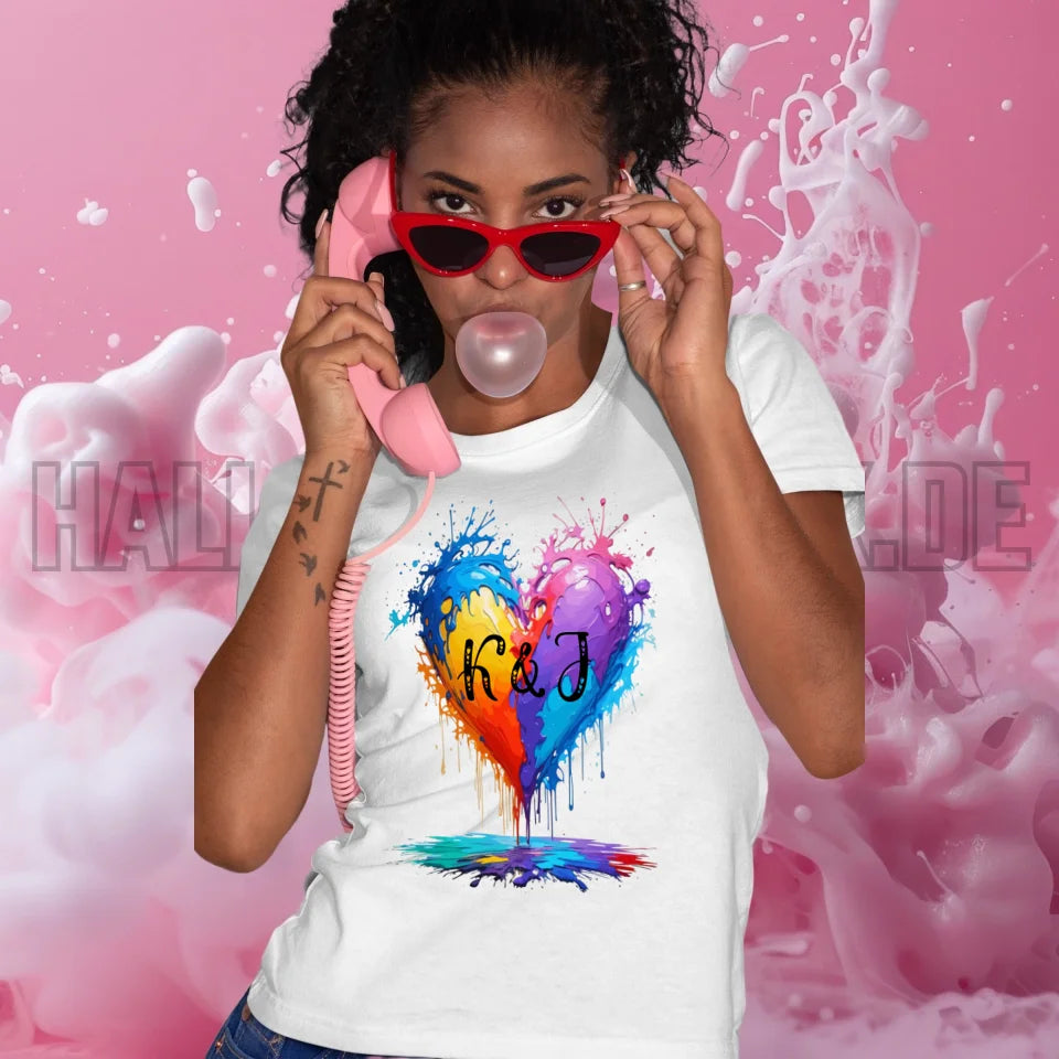 Buntes Herz Splash • Ladies Premium T-Shirt XS-2XL aus Bio-Baumwolle für Damen • Exklusivdesign • personalisiert