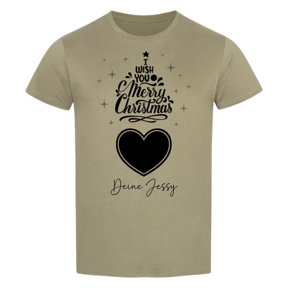 Dein Bild im Merry Christmas Tree + Name für Weihnachten • preiswertes Classic T-Shirt Unisex/Bio