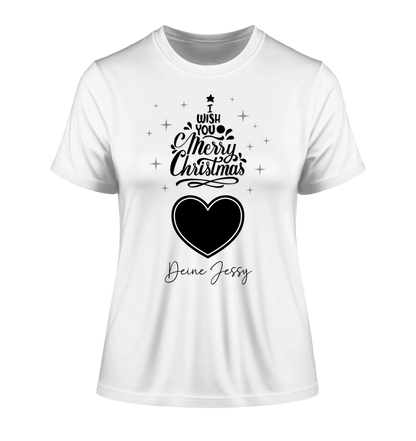 Dein Bild im Merry Christmas Tree + Name • Ladies Premium T-Shirt XS-2XL aus Bio-Baumwolle für Damen • personalisiert