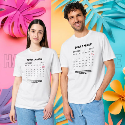 KALENDER-MOTIV mit Datum & Wunschtext • Unisex T-Shirt für Damen & Herren • Bio • personalisiert