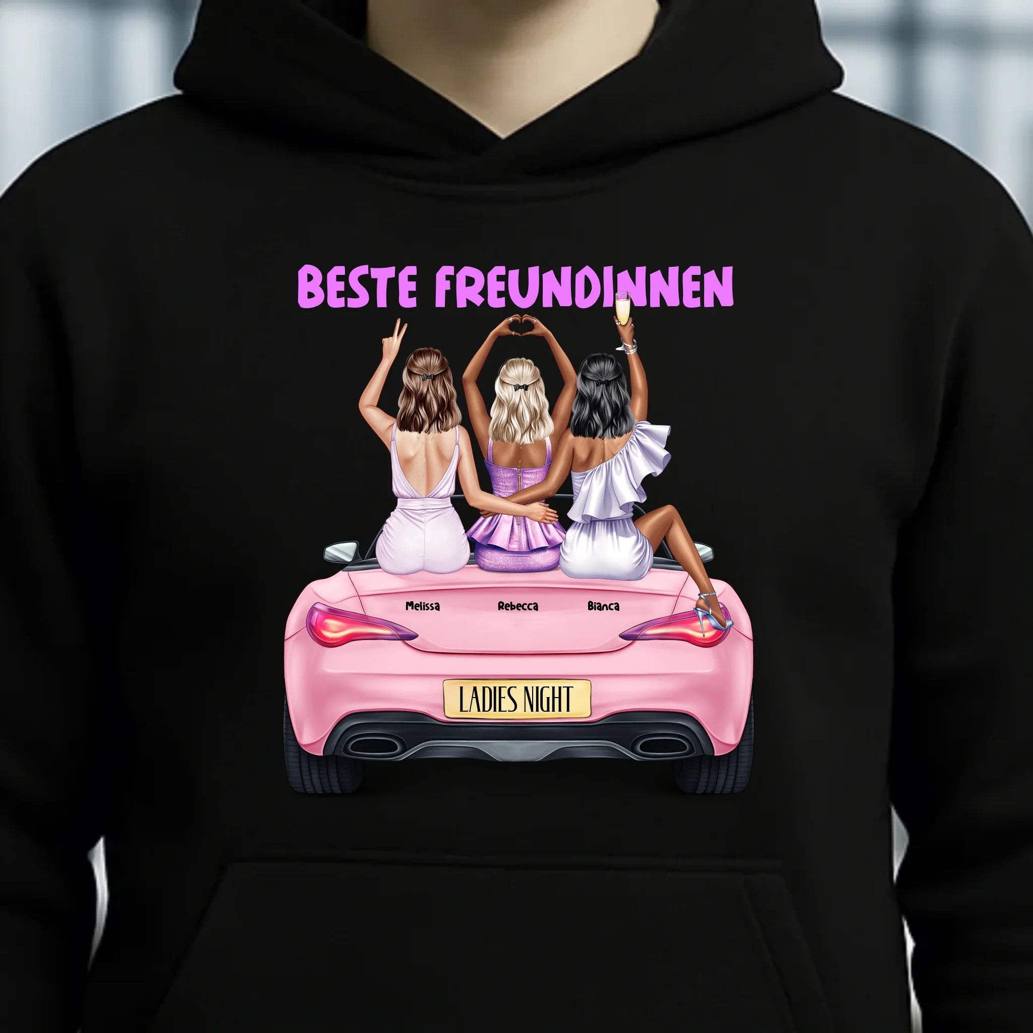 Vegas Girls • 1-3 Frauen • mit Wunschtext • Unisex Hoodie für Damen & Herren • Bio • personalisiert