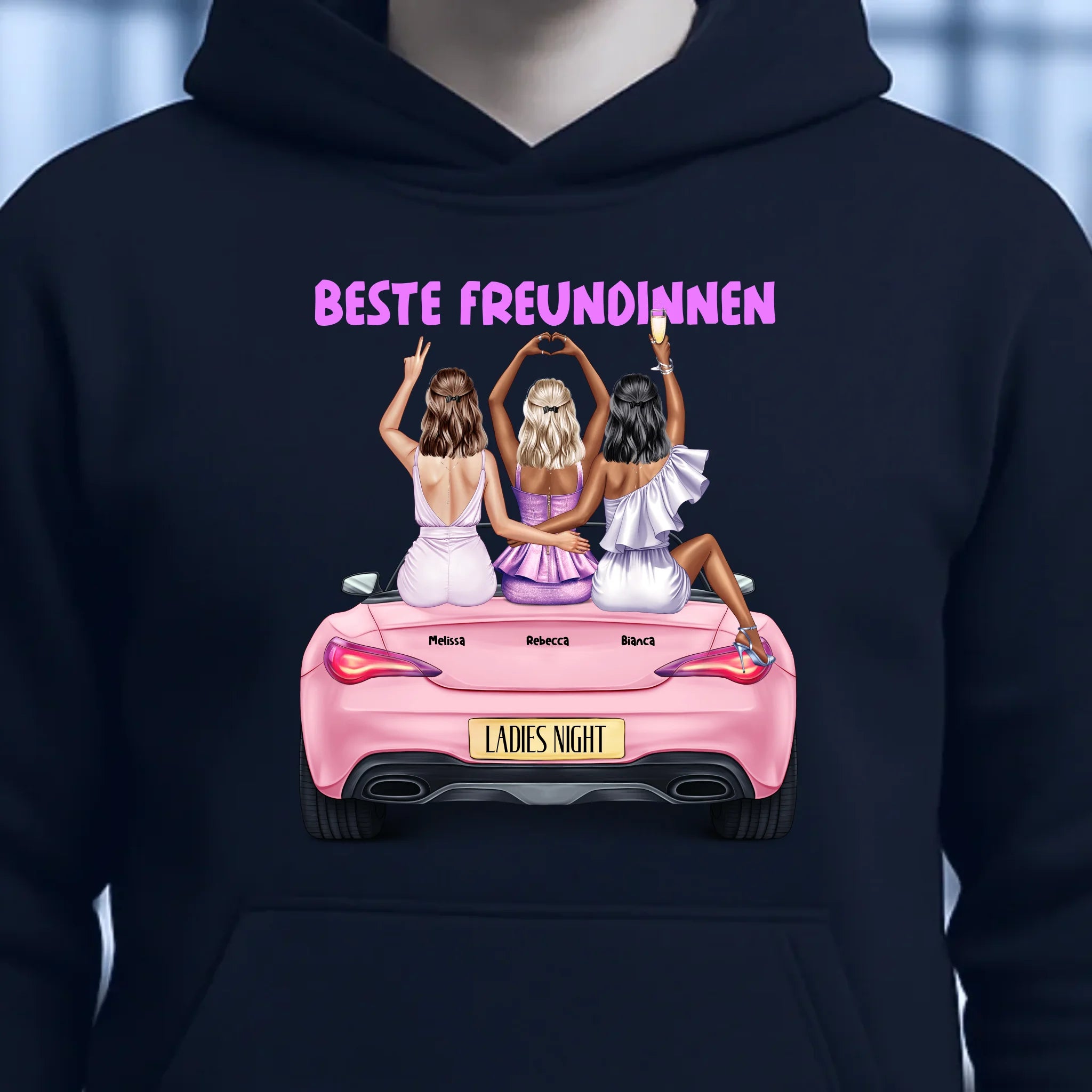 Vegas Girls • 1-3 Frauen • mit Wunschtext • Unisex Hoodie für Damen & Herren • Bio • personalisiert