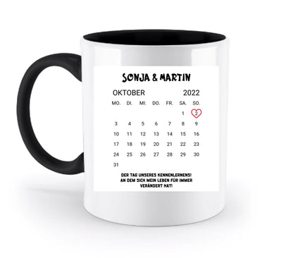 KALENDER-MOTIV mit Datum & Wunschtext • zweifarbige Tasse • Exklusivdesign • personalisiert