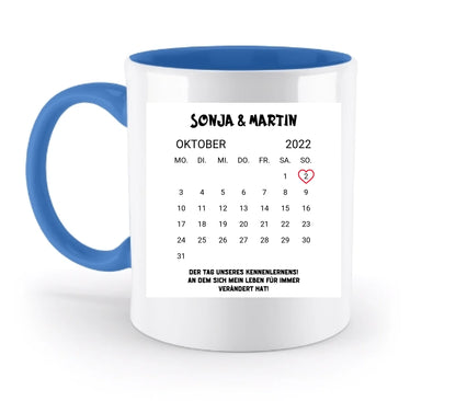 KALENDER-MOTIV mit Datum & Wunschtext • zweifarbige Tasse • Exklusivdesign • personalisiert