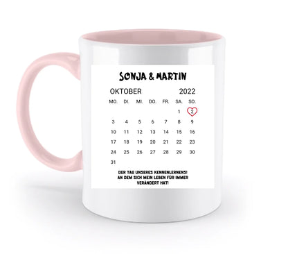 KALENDER-MOTIV mit Datum & Wunschtext • zweifarbige Tasse • Exklusivdesign • personalisiert