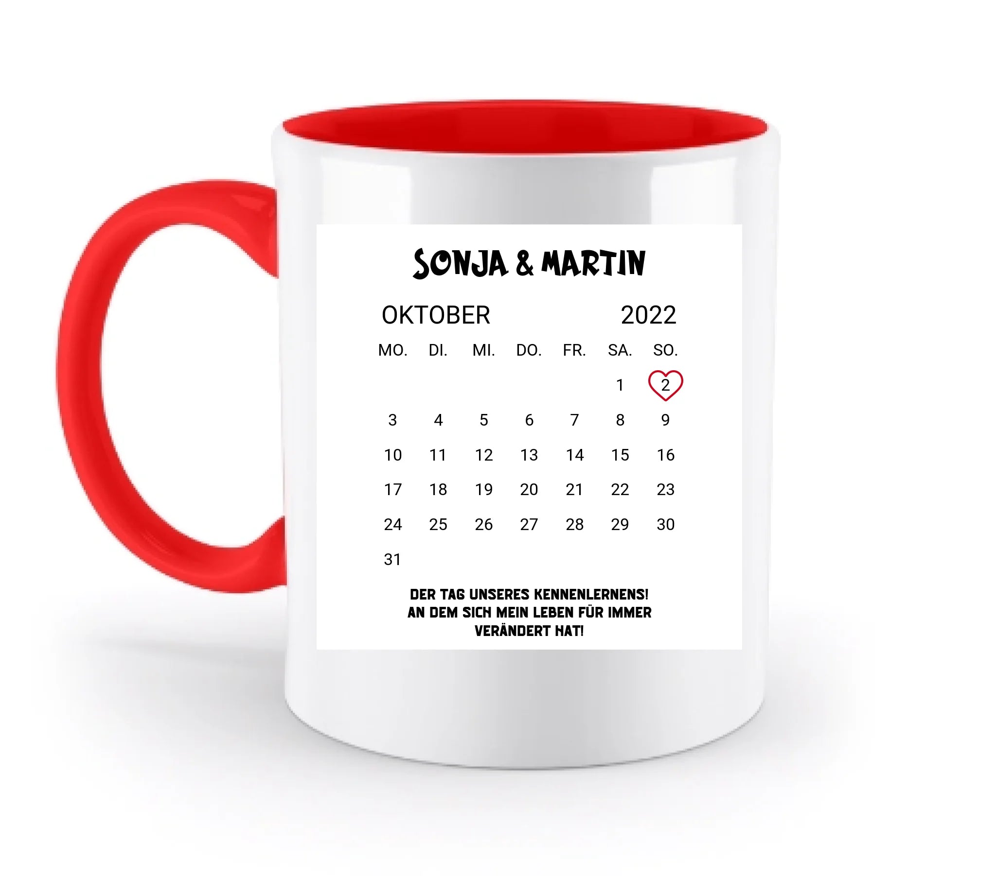KALENDER-MOTIV mit Datum & Wunschtext • zweifarbige Tasse • Exklusivdesign • personalisiert