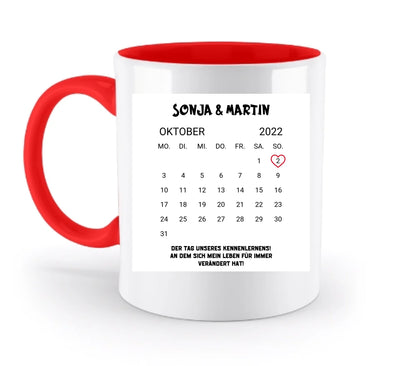 KALENDER-MOTIV mit Datum & Wunschtext • zweifarbige Tasse • Exklusivdesign • personalisiert