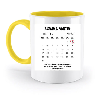 KALENDER-MOTIV mit Datum & Wunschtext • zweifarbige Tasse • Exklusivdesign • personalisiert