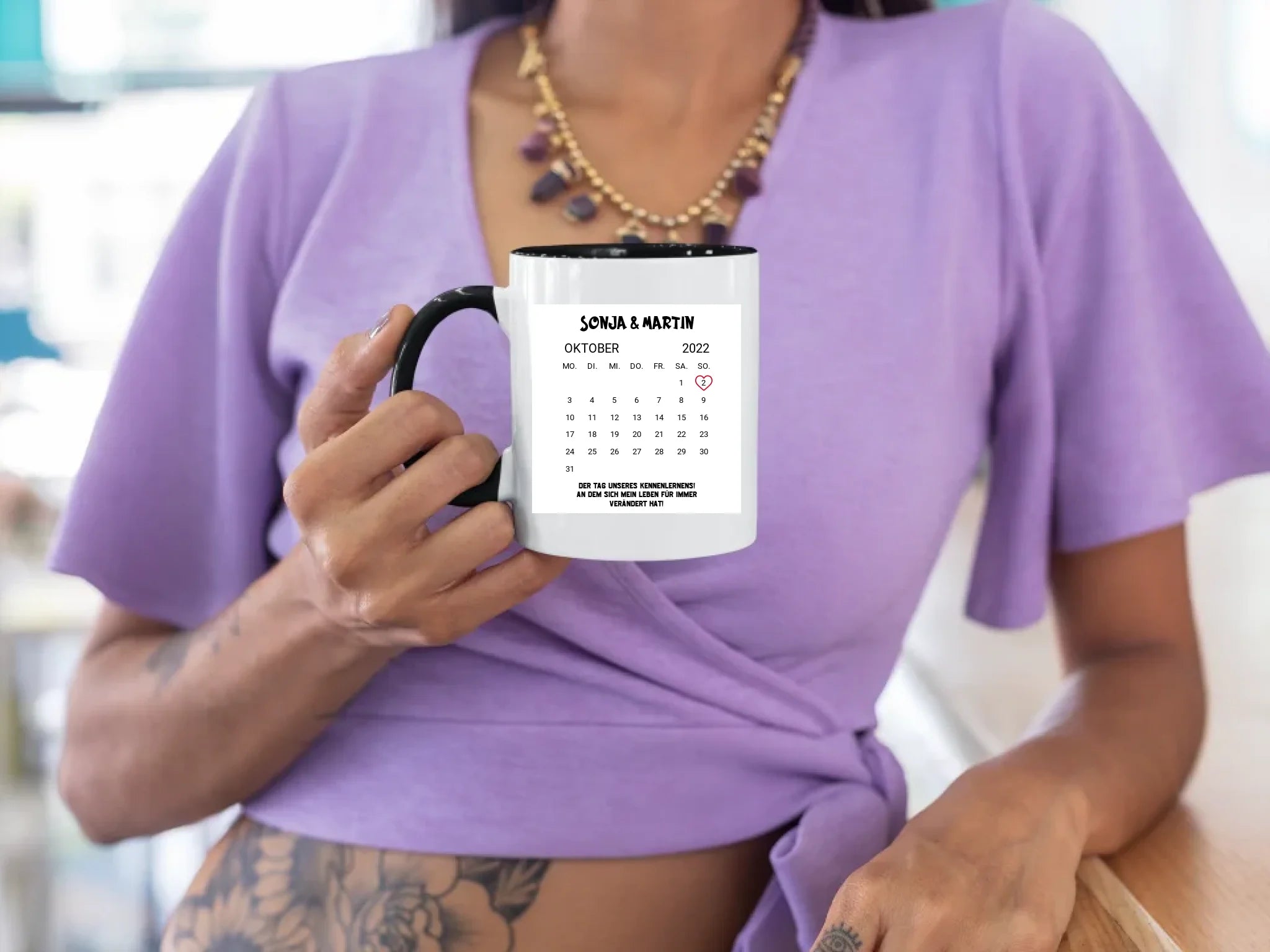 KALENDER-MOTIV mit Datum & Wunschtext • zweifarbige Tasse • Exklusivdesign • personalisiert