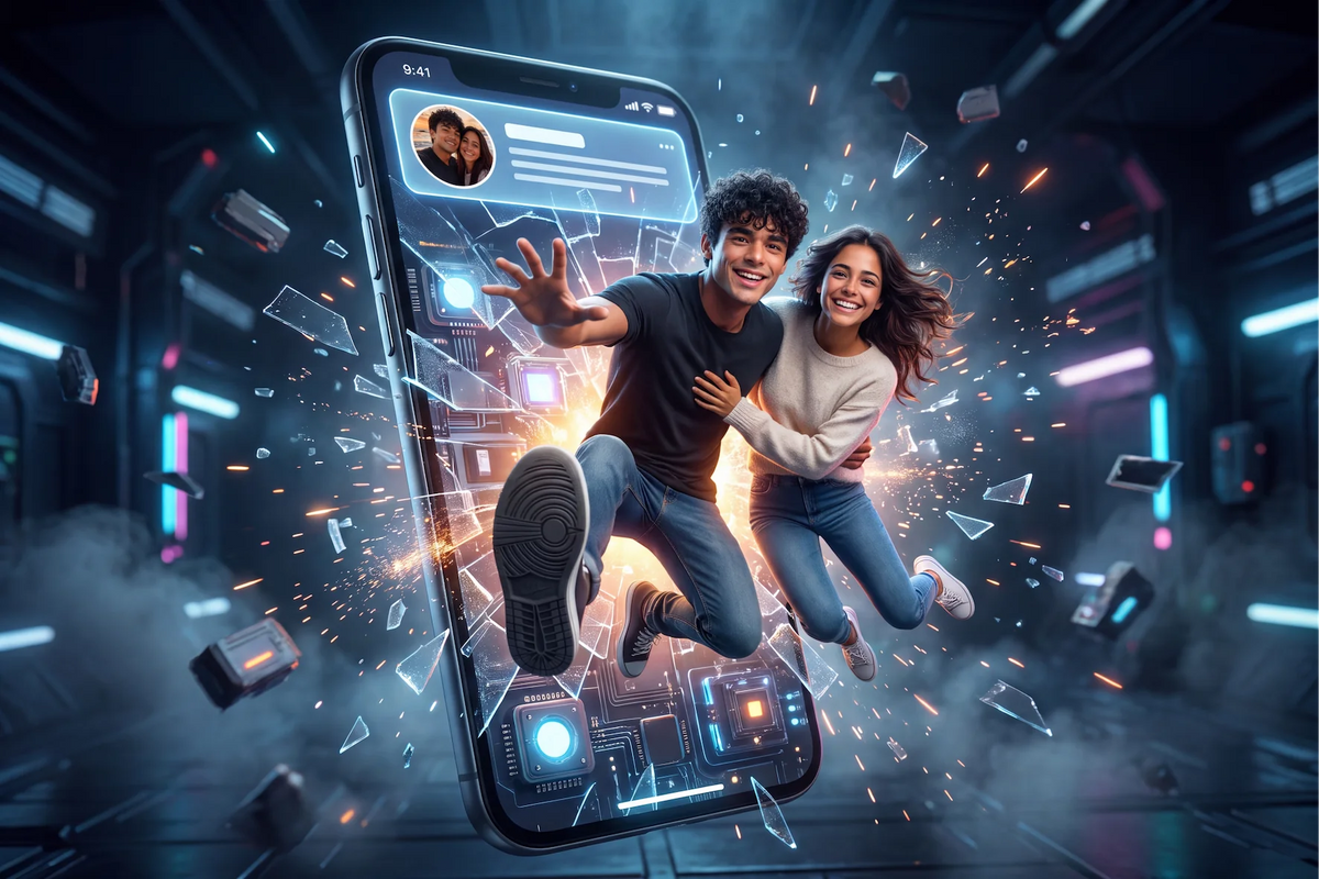 MULTI: KI-Effekt "Screen Breakout" aus deinem Foto – Blechschild und weitere personalisierte Fotogeschenke