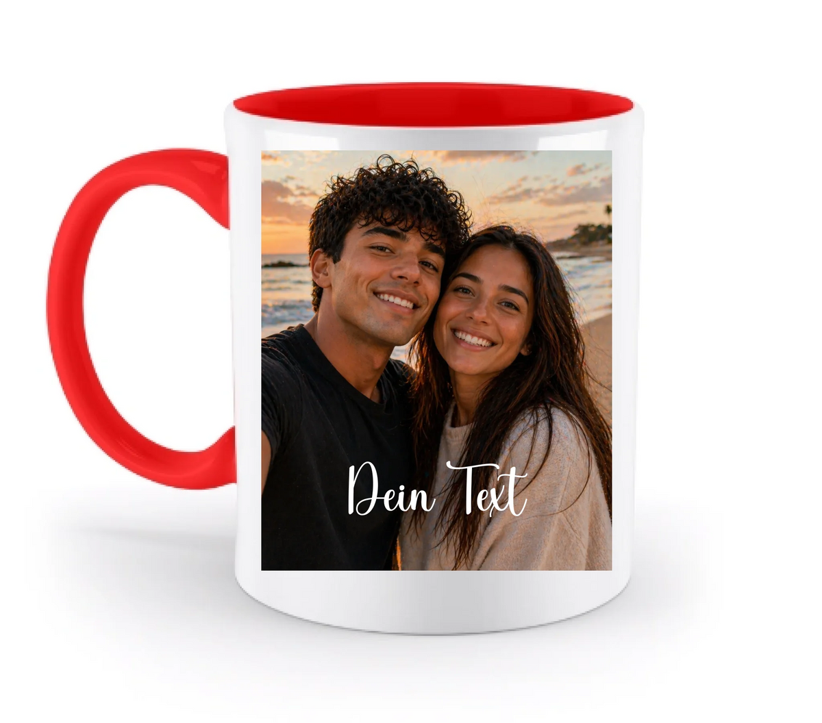 Foto-Tasse mit KI-Cartoon-Effekt - ca. 330ml - zweifarbig - personalisiertes Fotogeschenk - beidseitig bedruckt