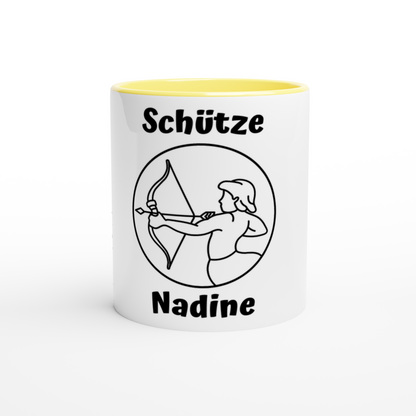 Mit 3D-Vorschau: 12 Sternzeichen mittig mit Name + personalisierten Sprüchen • zweifarbige Tasse