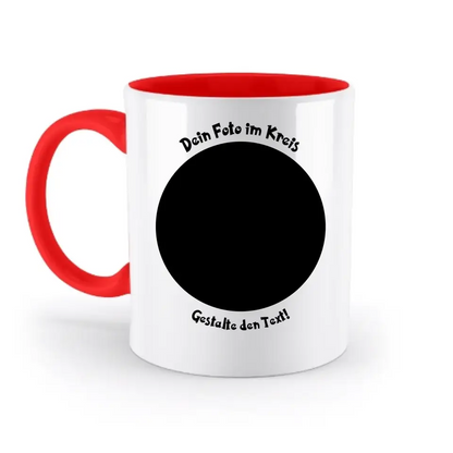 8in1-Fotogeschenk: Dein Foto im Kreis + Wunschtext • personalisiert • diverse Artikel - zweifarbige Tasse