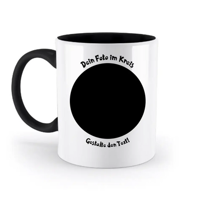 8in1-Fotogeschenk: Dein Foto im Kreis + Wunschtext • personalisiert • diverse Artikel - zweifarbige Tasse