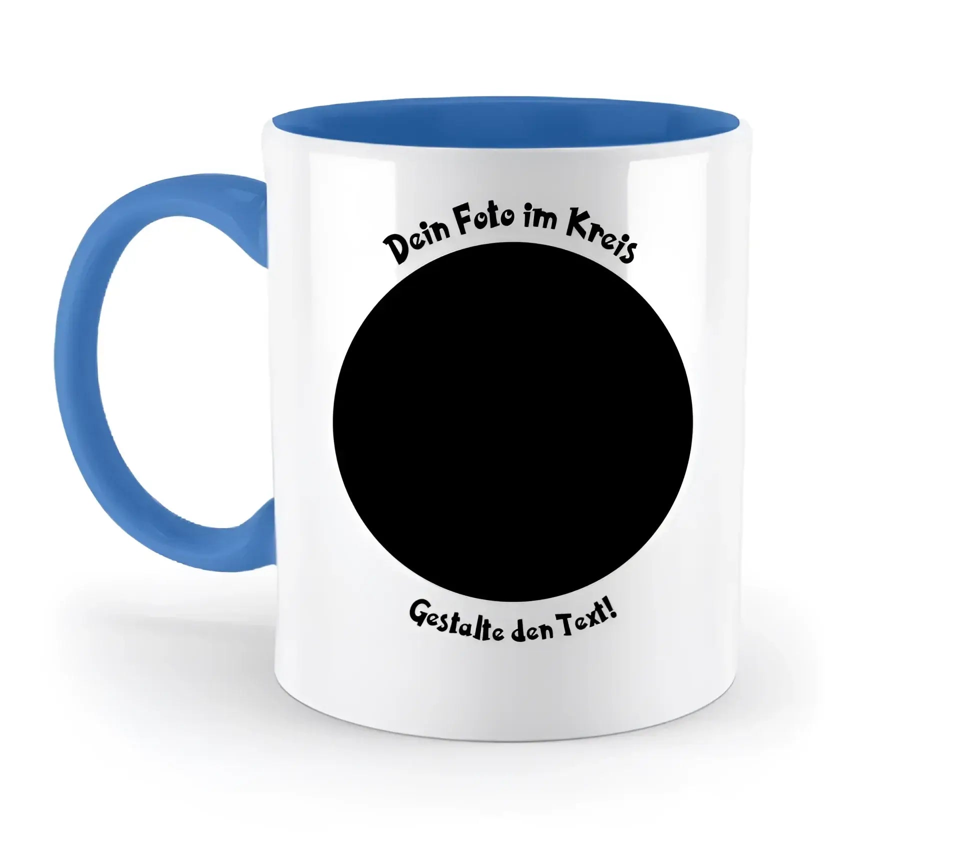 8in1-Fotogeschenk: Dein Foto im Kreis + Wunschtext • personalisiert • diverse Artikel - zweifarbige Tasse