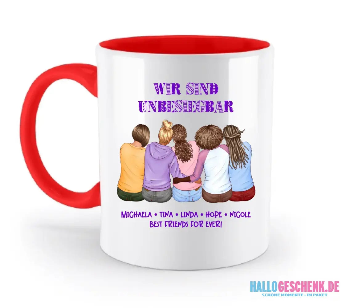 8in1-Kollektion: Gestalte 2-5 Freundinnen + Wunschtext • personalisiert • diverse Artikel - zweifarbige Tasse