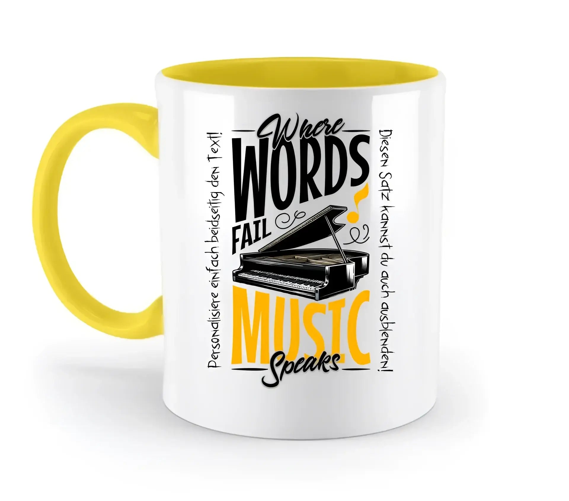 8in1-Kollektion: Music speaks + Wunschtext • personalisiert • diverse Artikel - zweifarbige Tasse