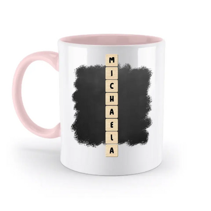 8in1-Kollektion: Scrabble vertikal 1 Zeile • personalisiert • diverse Artikel - zweifarbige Tasse