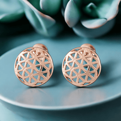 925 Rosegold Vergoldete Ohrstecker Blume des Lebens - OHR925-83