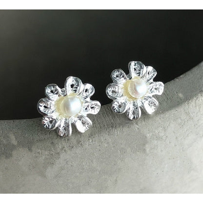 925 Sterling Silber Blumen Ohrstecker mit Perle - Edler Schmuck für jeden Anlass - OHR925-75