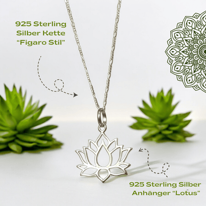 925 Sterling Silber Kette mit Lotus Anhänger - Symbol für Reinheit und Erleuchtung - K925-106