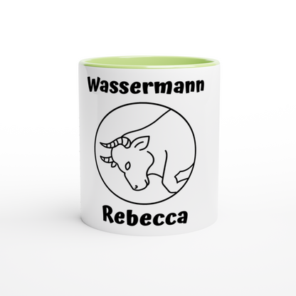 Mit 3D-Vorschau: 12 Sternzeichen mittig mit Name + personalisierten Sprüchen • zweifarbige Tasse