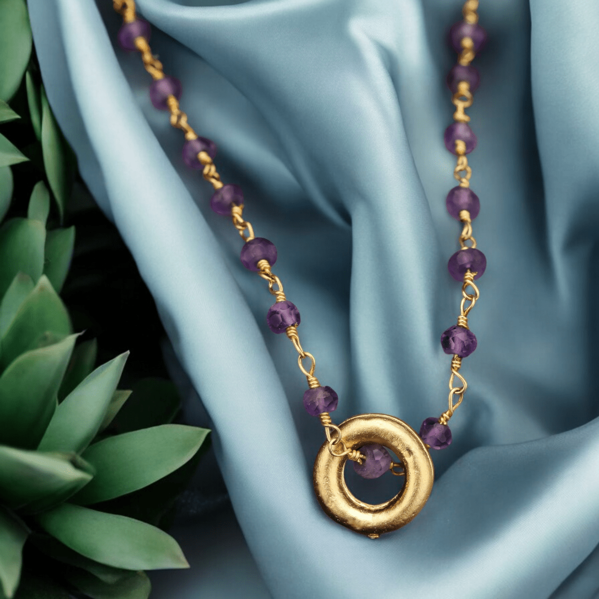 Amethyst Gold Edelstein Halskette - VIK-01