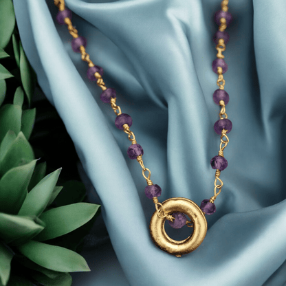 Amethyst Gold Edelstein Halskette - VIK-01