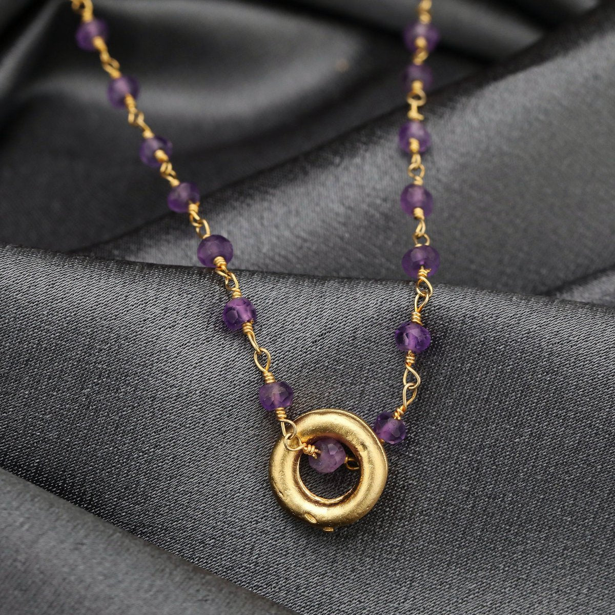 Amethyst Gold Edelstein Halskette - VIK-01