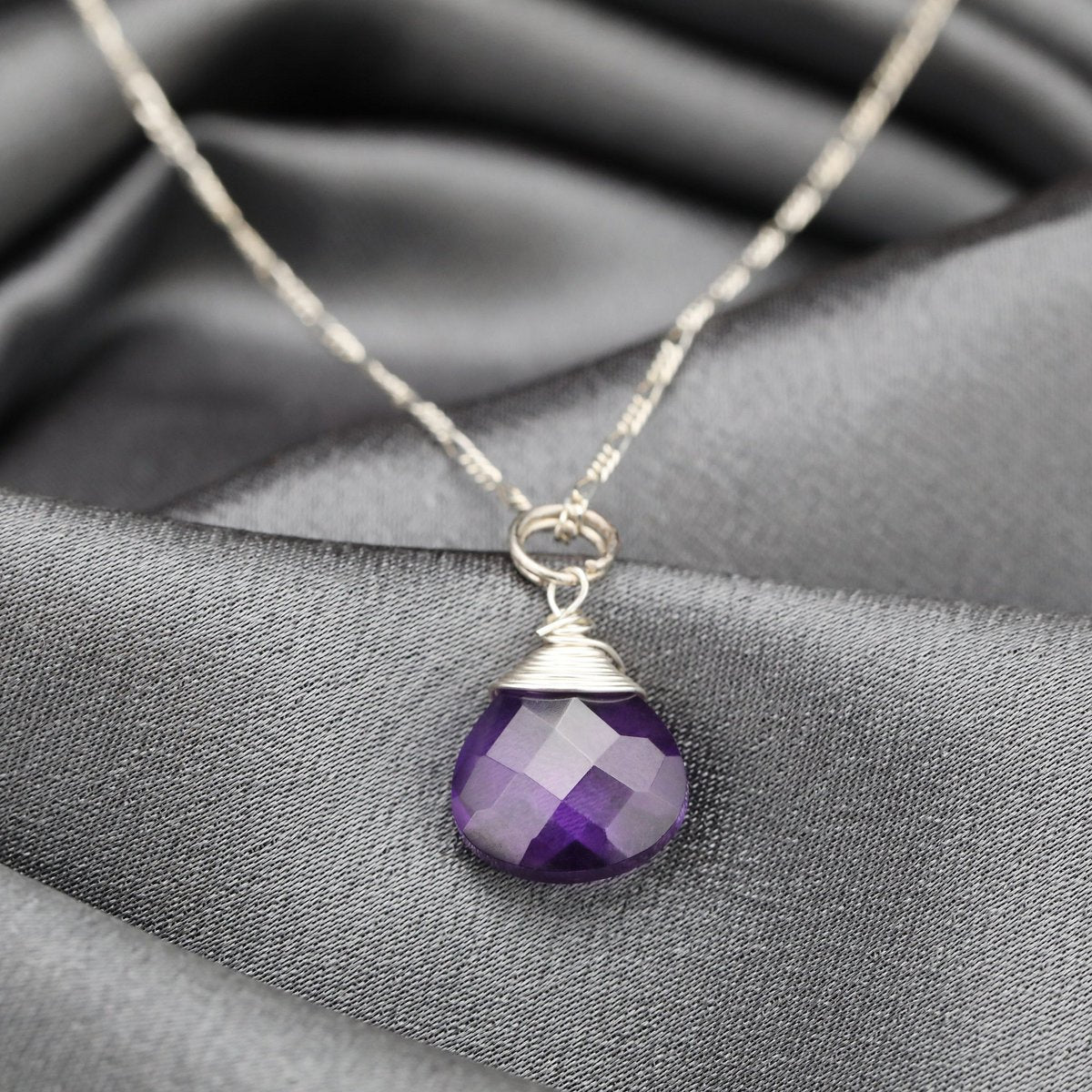 Amethyst Tropfen Anhänger Halskette - 925 Sterling Silber - K925-21