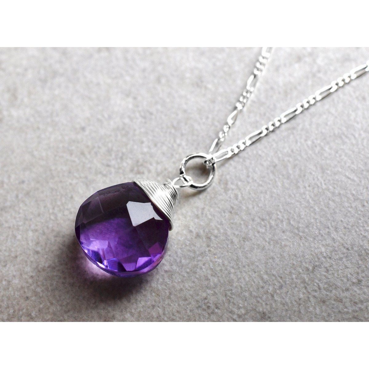 Amethyst Tropfen Anhänger Halskette - 925 Sterling Silber - K925-21