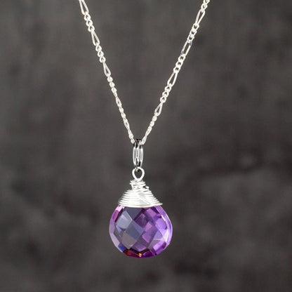 Amethyst Tropfen Anhänger Halskette - 925 Sterling Silber - K925-21