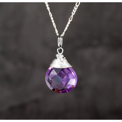 Amethyst Tropfen Anhänger Halskette - 925 Sterling Silber - K925-21