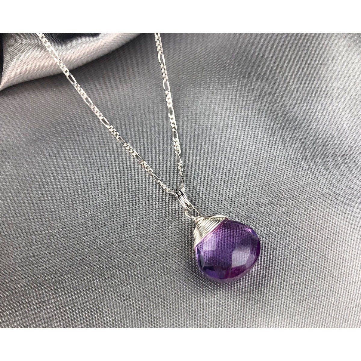 Amethyst Tropfen Anhänger Halskette - 925 Sterling Silber - K925-21