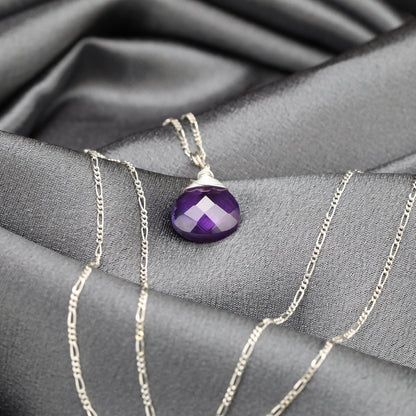 Amethyst Tropfen Anhänger Halskette - 925 Sterling Silber - K925-21