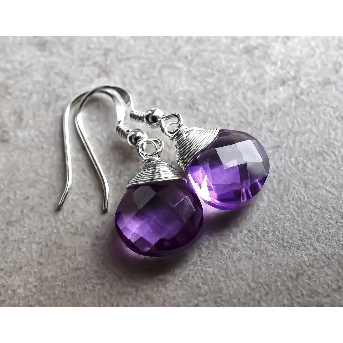 Amethyst Tropfen Ohrringe - 925 Sterling Silber Edelstein Ohrhänger - OHR925-85