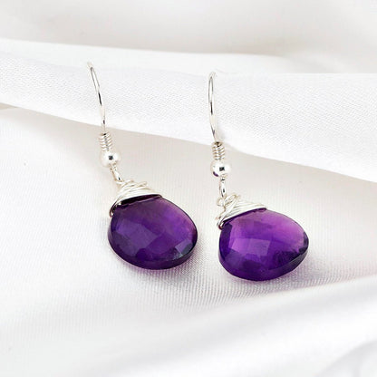 Amethyst Tropfen Ohrringe - 925 Sterling Silber Edelstein Ohrhänger - OHR925-85